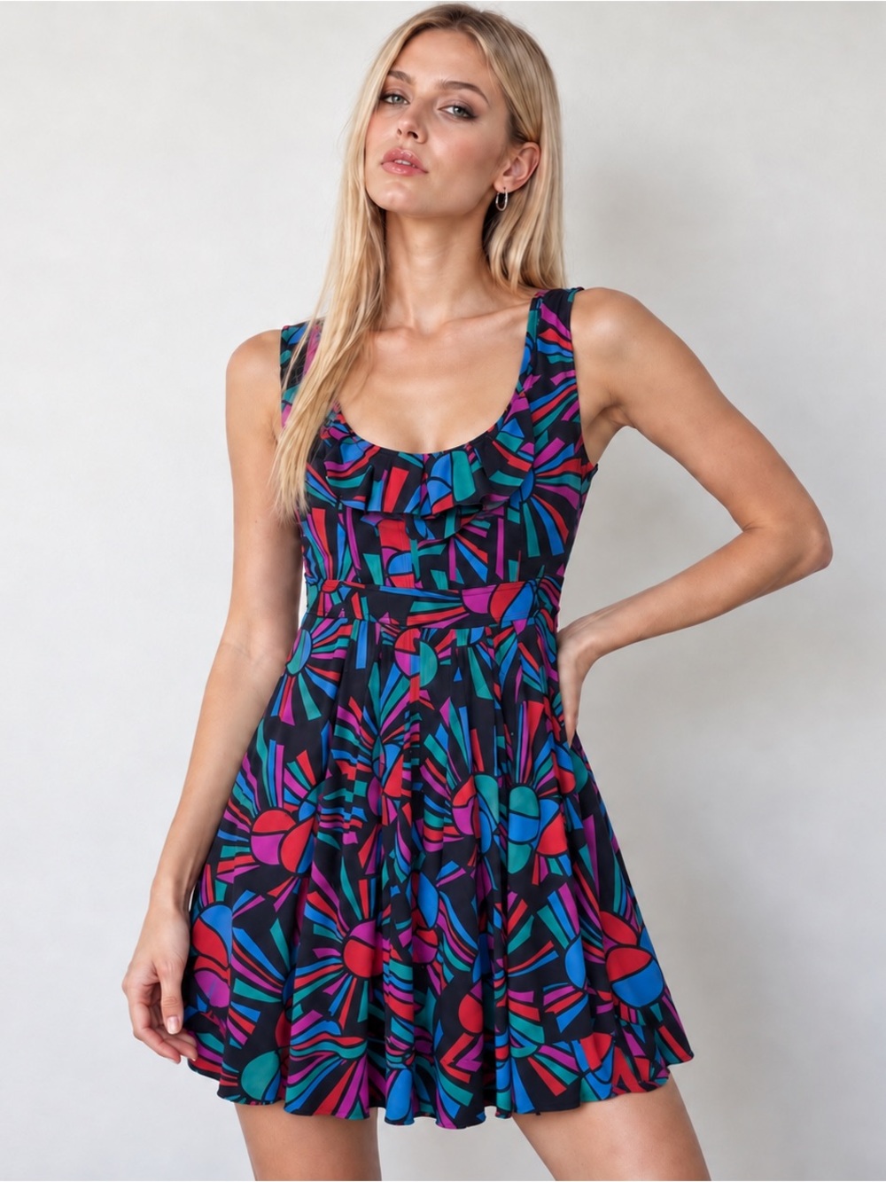 Marc by Marc Jacobs Silk Geometric Fit & Flare Dress Retro Floral - Medium
